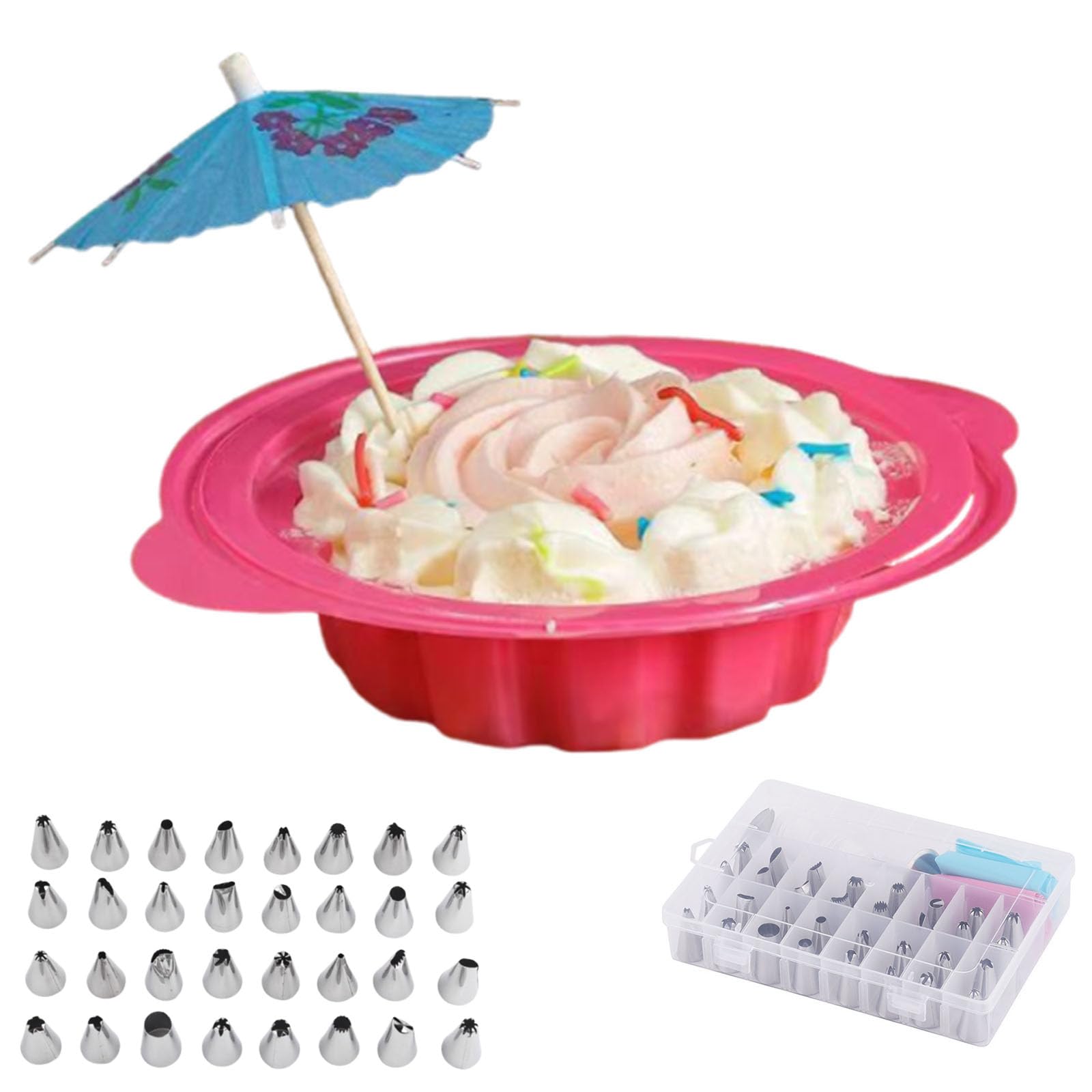 32 herramientas de decoración para pasteles: boquillas de zócalo, accesorios, crema floral/rosa, herramientas panaderías para tartas, cupcakes, cumpleaños, hogar, panadería/fiesta (50 cajas de pastel)