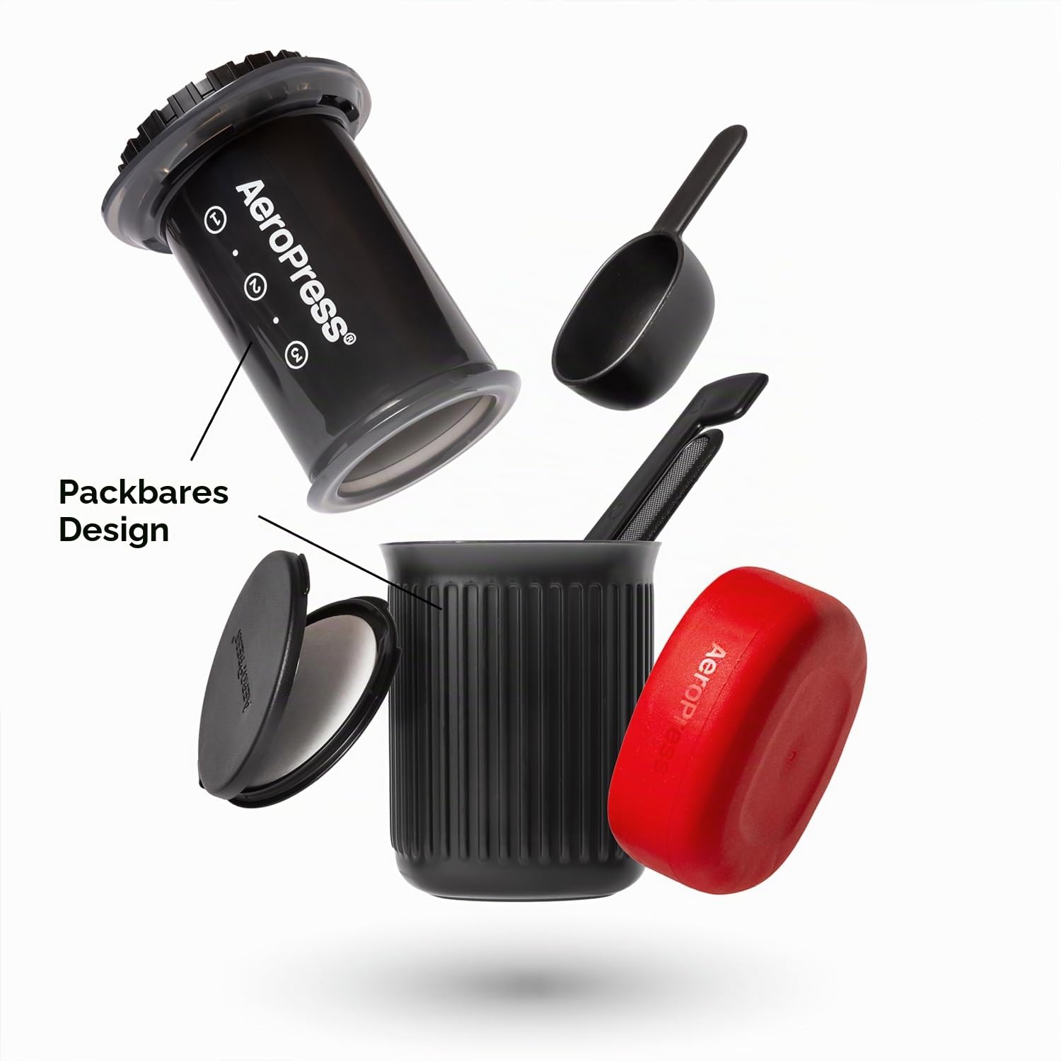 AeroPress Go extra kleines tragbares Kaffeemaschinen-Set, ideal für Reisen, Wandern & Camping, All-in-One French Press, manuelle Espresso- & Pour-Over-Kaffeemaschine, 2 Min Brühzeit