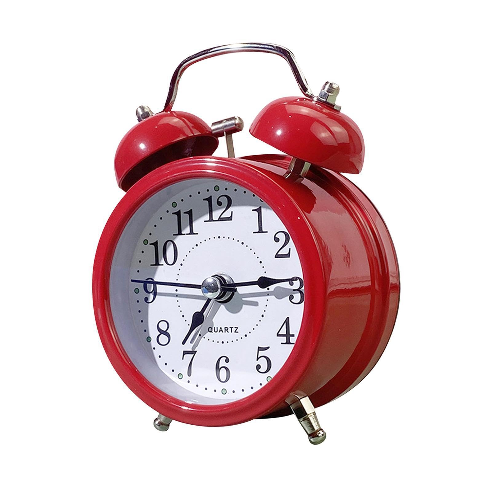 QIXCXAZ Compact Loud Alarm Analog Clock Backlight Non Ticking Luminous Dial For Dormitories And Bedroom Decor Alarm Clock Loud Analog Old Fashioned, Red, 8.2x5.6x11.8cm