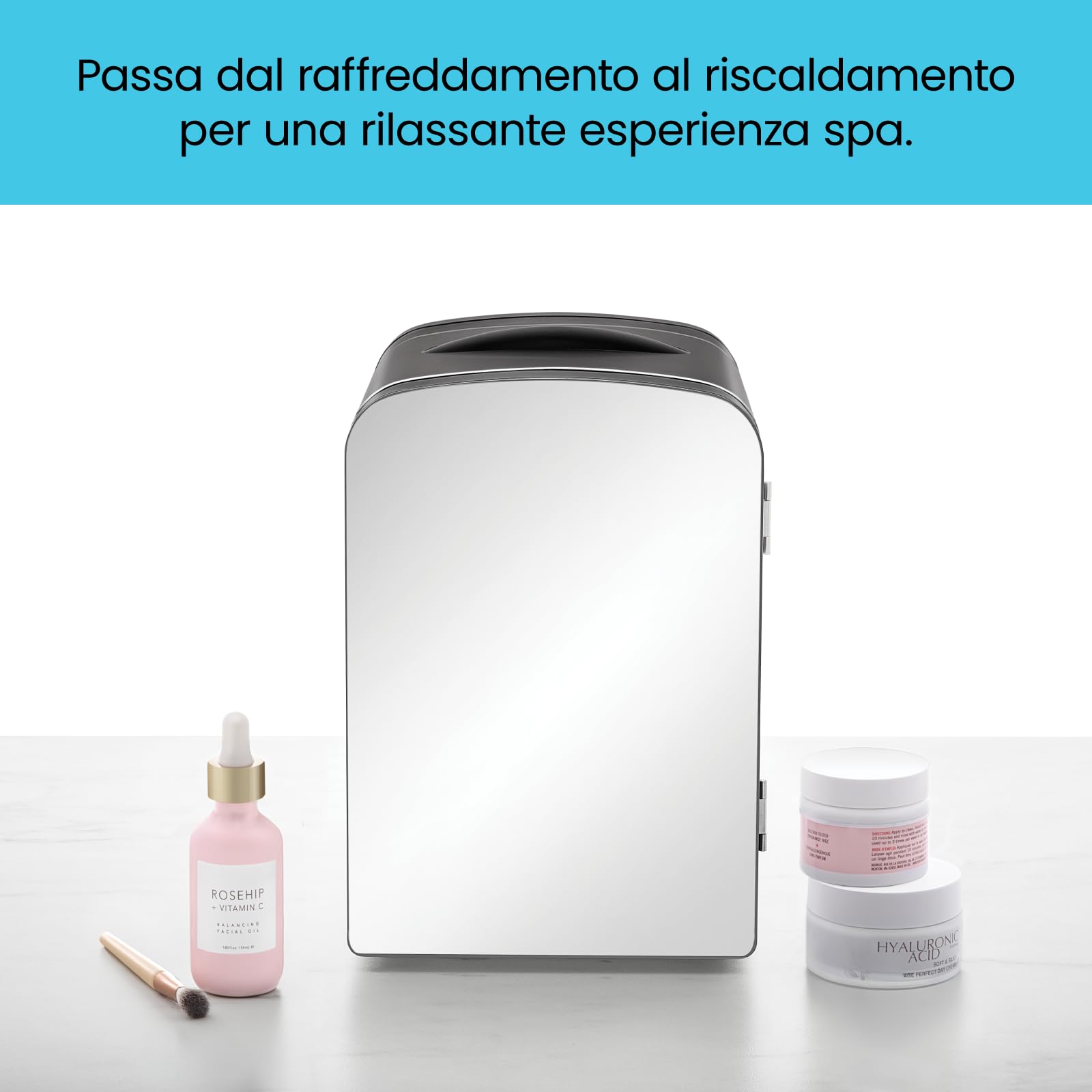Chefman Frigorifero Personale Portatile a Specchio 4 Litri, per Cura della Pelle, Conservazione del Trucco, Bellezza, Sieri e Maschere, per Scrivania o Viaggio, per Raffreddare e Riscaldare, Nero