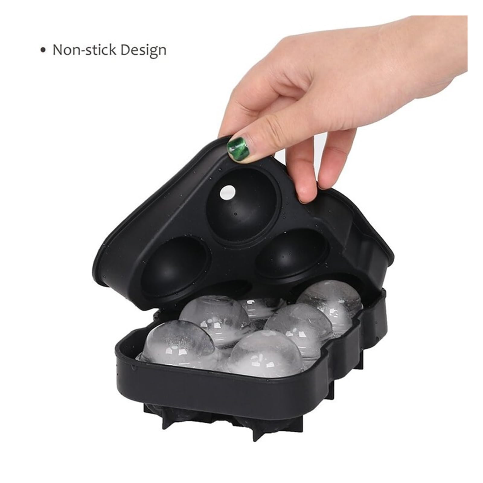 Vassoio per cubetti di Ghiaccio Vassoi in Silicone Sphere Ball Maker con Coperchio per Whisky e Cocktail Bourbon Riutilizzabile e Senza BPA (Color : Black 6 Holes)