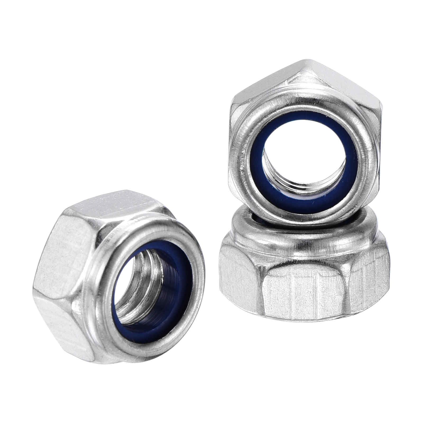 Kozelo 300Pcs Nylon Locking Hex Nuts - [M4-0.7], 304 Stainless Steel Hardware Nuts, Silver, for Automotive, Aerospace, Industrial Applications Use