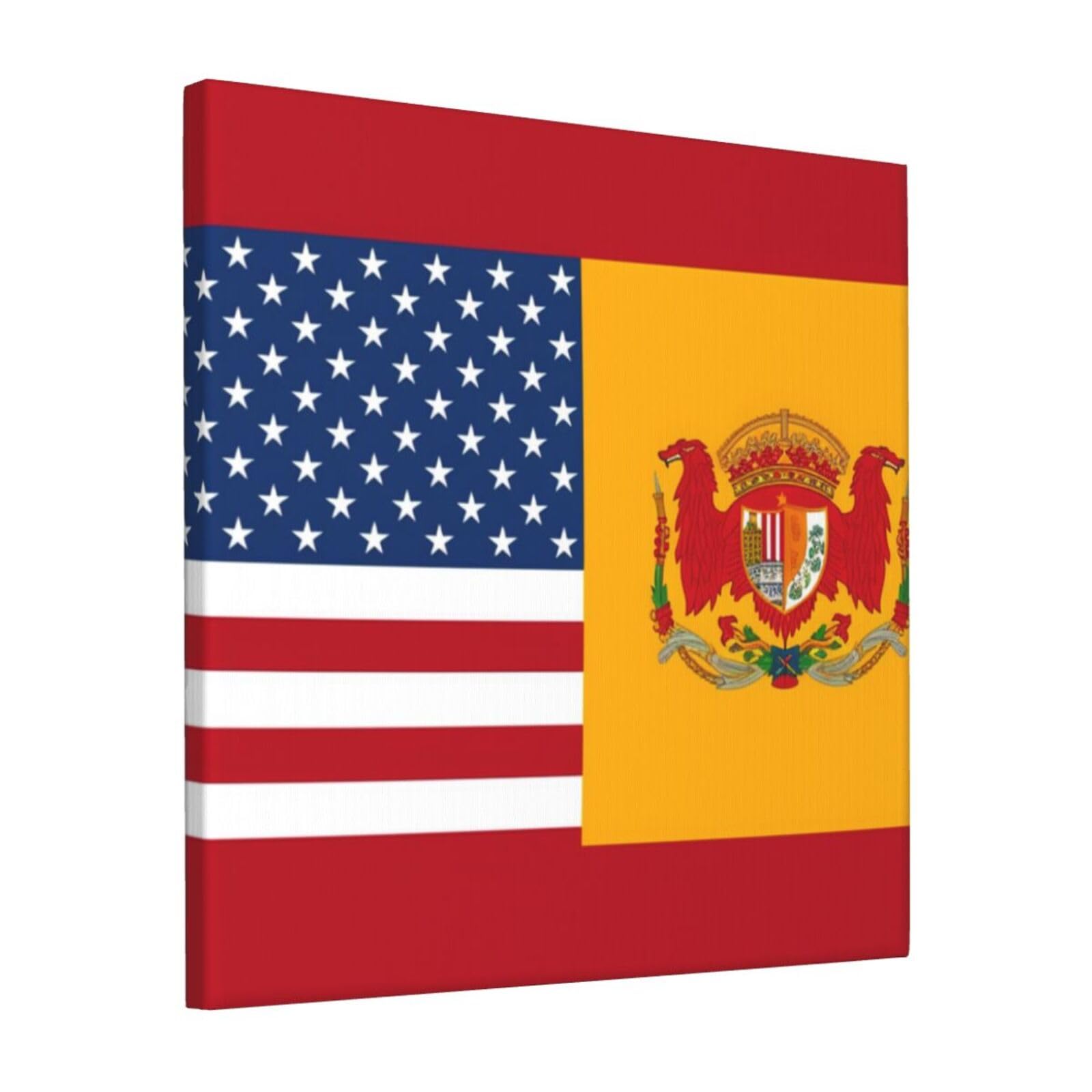 KLOPH American Spain Flag Canvas Wall Art for Living Room 12"x12" Modern Artwork Painting for Bathroom Hanging Canvas Prints Aesthetic Wallart for Bedroom Kitchen Office Wall Decor