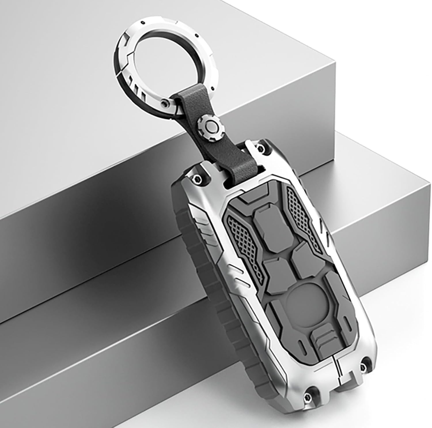 Mech Style Heavy Metal Key Fob Cover, Compatible with Mazda 2019-2025, Fit for CX-5 CX-8 CX-9 CX-30 CX-50 CX-70 CX-90 3 6 MX30 MX5 etc, Zinc Alloy Key Case Protector (Grey, 1 PCS)