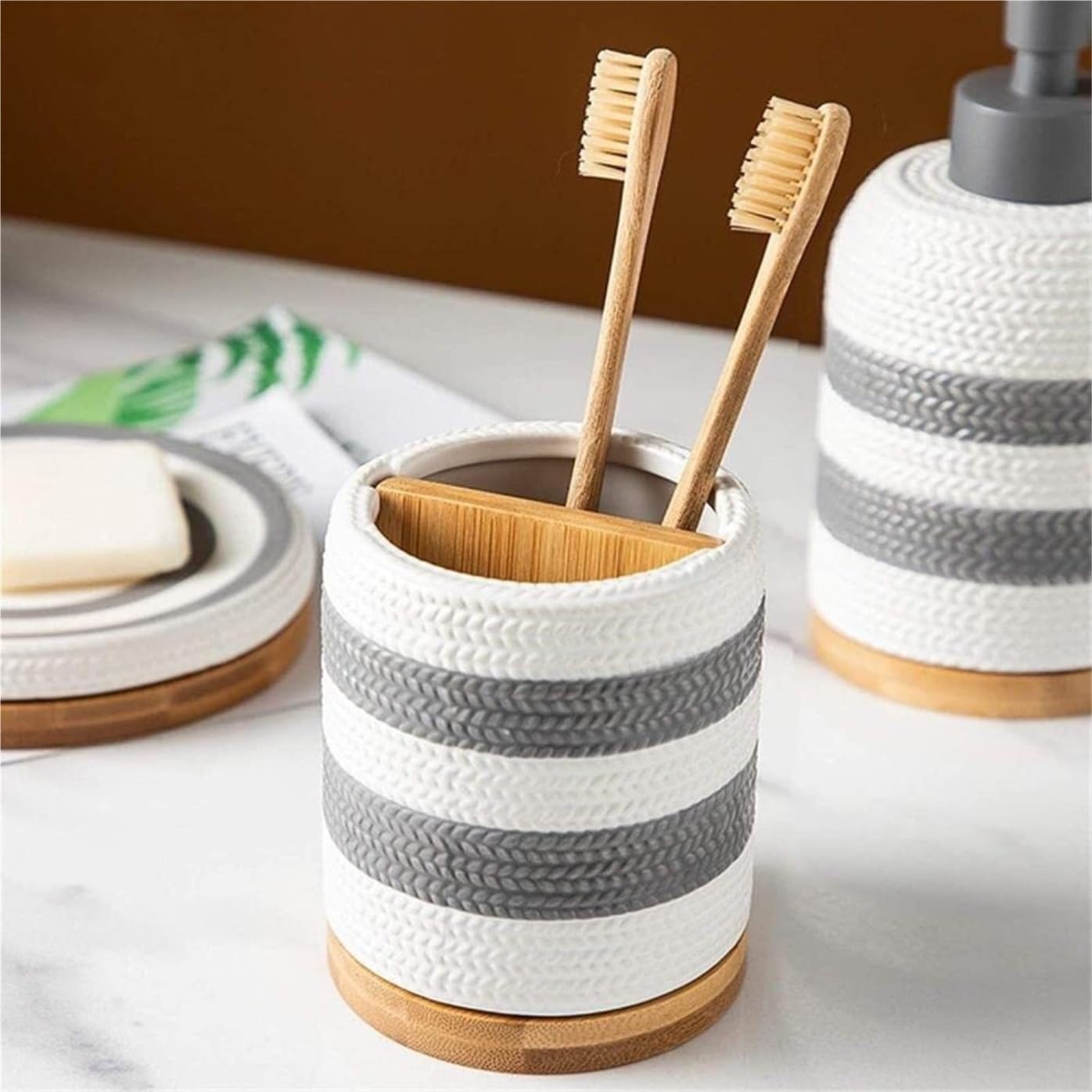 Juego De Baño Juego De 5 Piezas Accesorios para Baño, Dispensador Jabón Creativo, Vaso para Gárgaras, Soporte para Cepillo Dientes Conjunto Accesorios