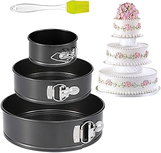 Yesloo Lot de 3 moules à gâteau ronds anti-adhésifs, 4/7/9 pouces anti-fuite avec fond amovible, Noir/métallisé(450°F) (A)