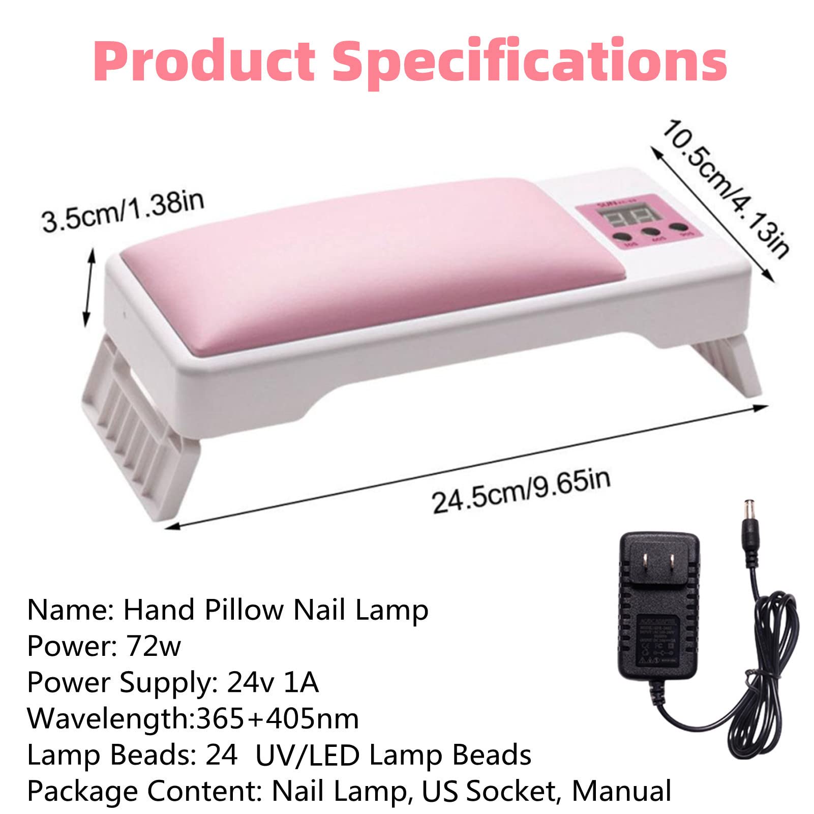 lishumei Hand Pillow Nail Lamp, 72W UV Light for Nails Nail Dryer Gel Nail Polish Curing LED UV Light with 3 Timers for Fingernail Toenail Salon (Pink) 4