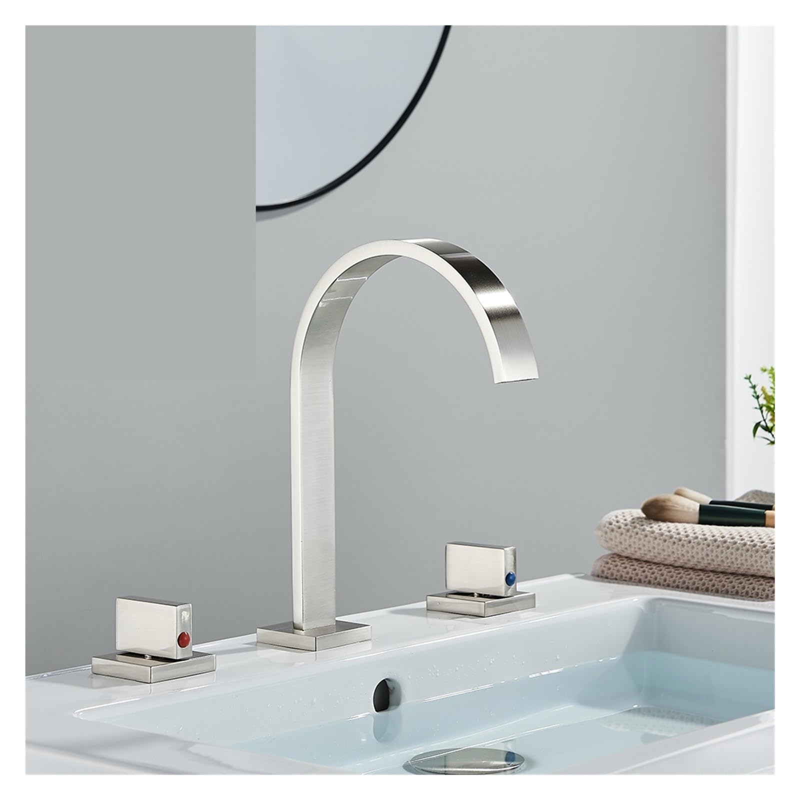 Mitigeur de lavabo cascade double poignée anti-éclaboussures pour eau chaude froide
