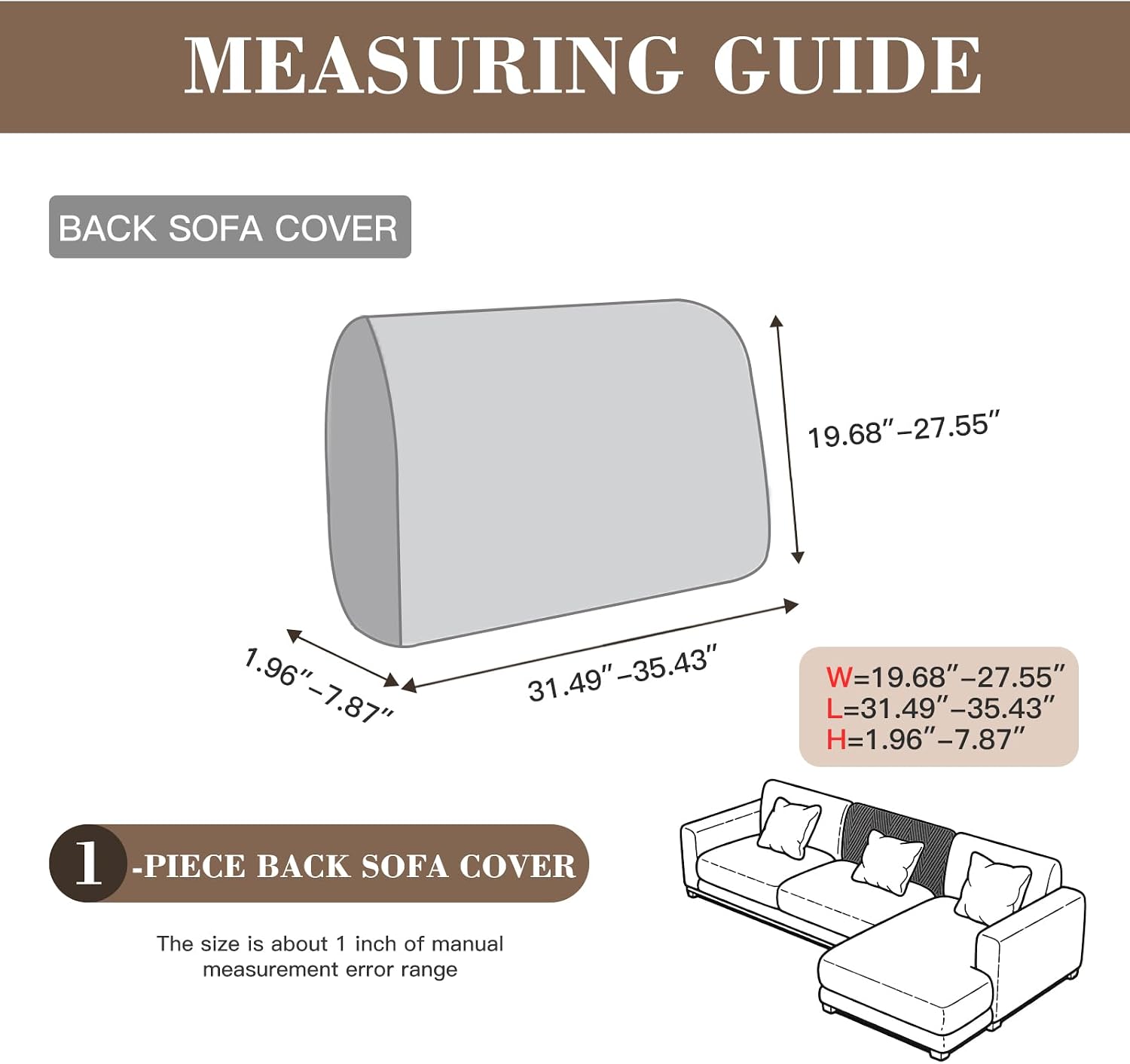 Couch Cushion Covers for Sectional Sofa, Wear Resistant Stretch Sofa Slipcovers for Sofa Universal Cushion Protector Washable Elastic Couch Seat Cover for Pets (Dark Gray, 1 Back Cover)