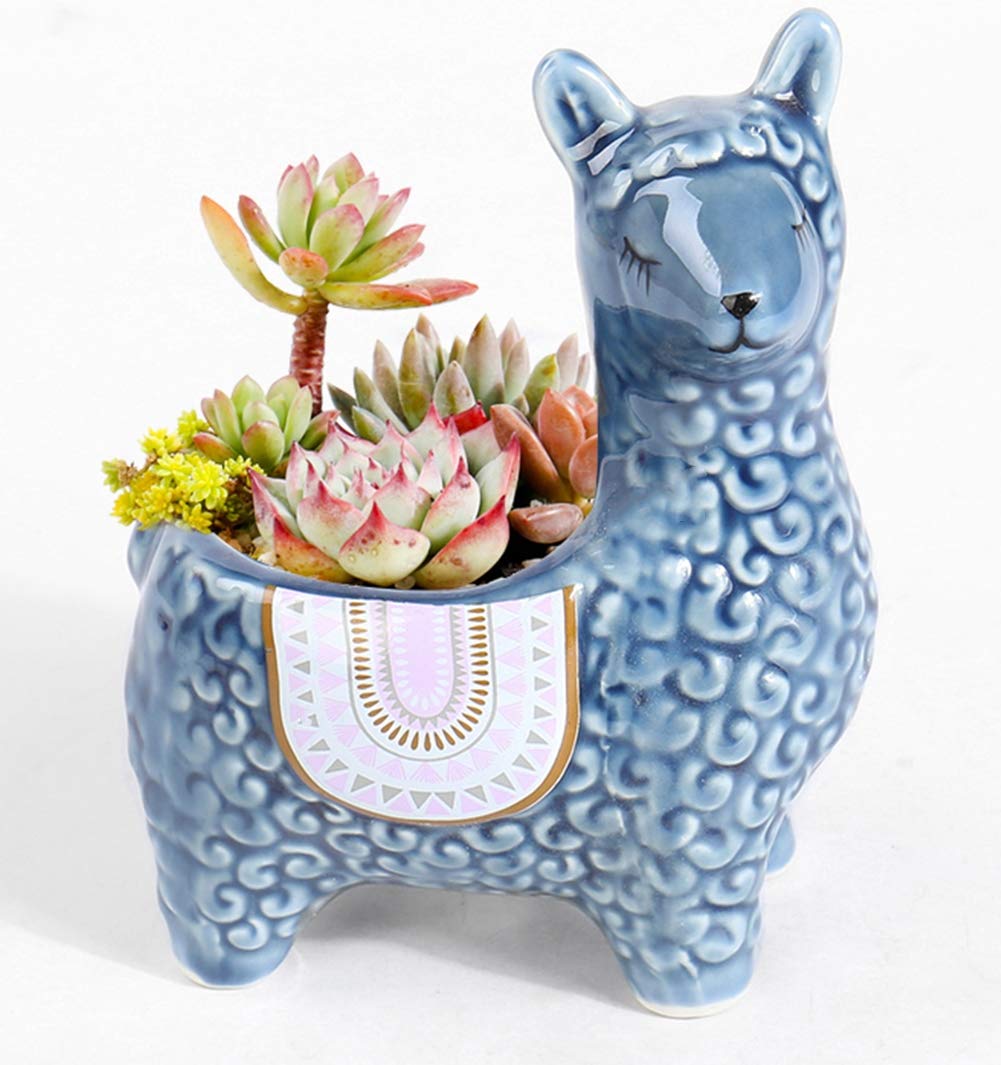 NTPHNB Cute Alpaca Succulent Pots Ceramic Planter Small Cactus Flower Pot White