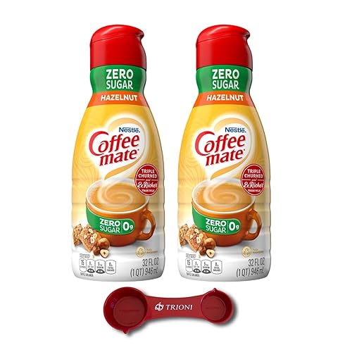 El paquete de crema de café de avellana sin azúcar incluye dos (2) botellas de crema de café de avellana de 32 onzas líquidas junto con una cuchara