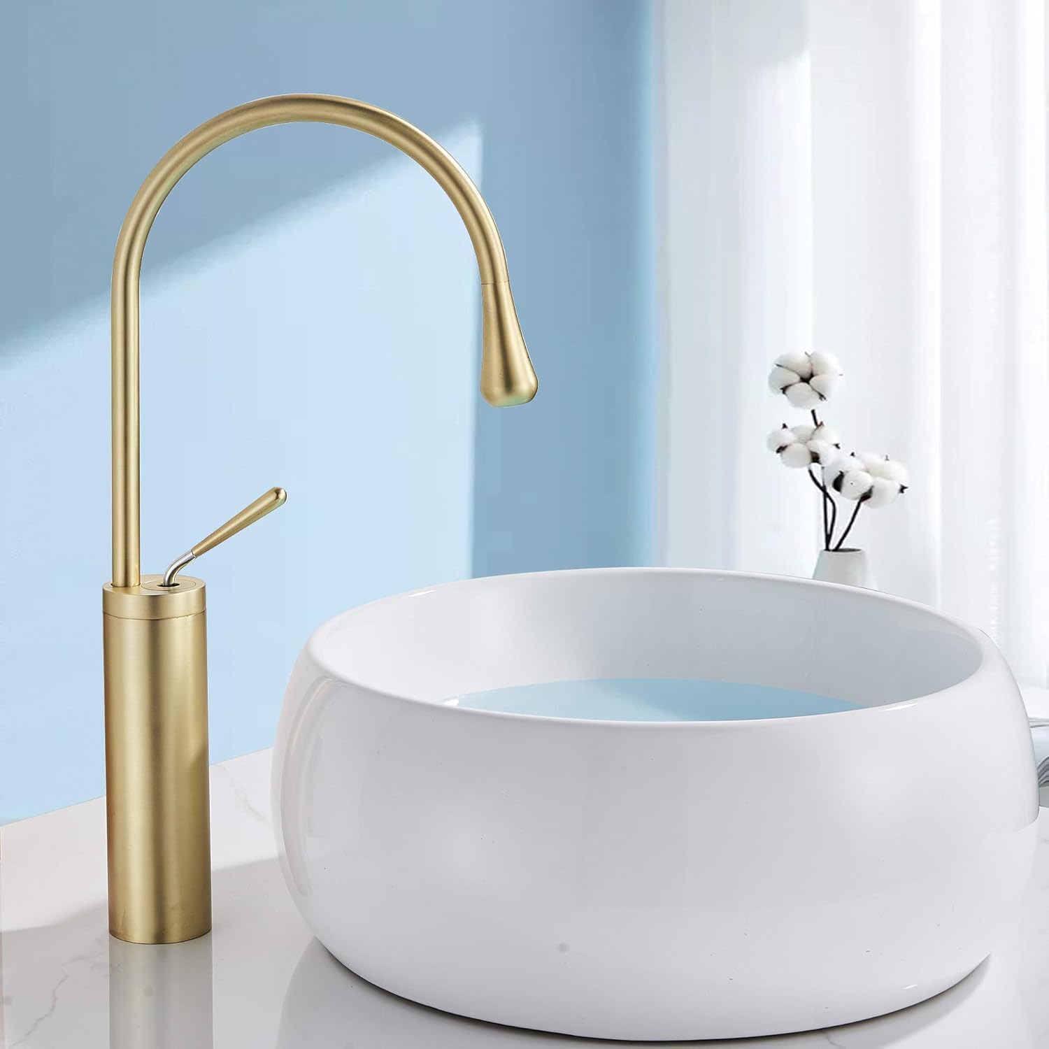 Brushed Gold Basin Faucet ALENARTWATER Bathroom Single Hole Deck Mount Single Handle Basin Faucets Cold and Hot Sink Mixer Taps Commercial High Solid Brass Lavatory Vanity Sink Lead-Free