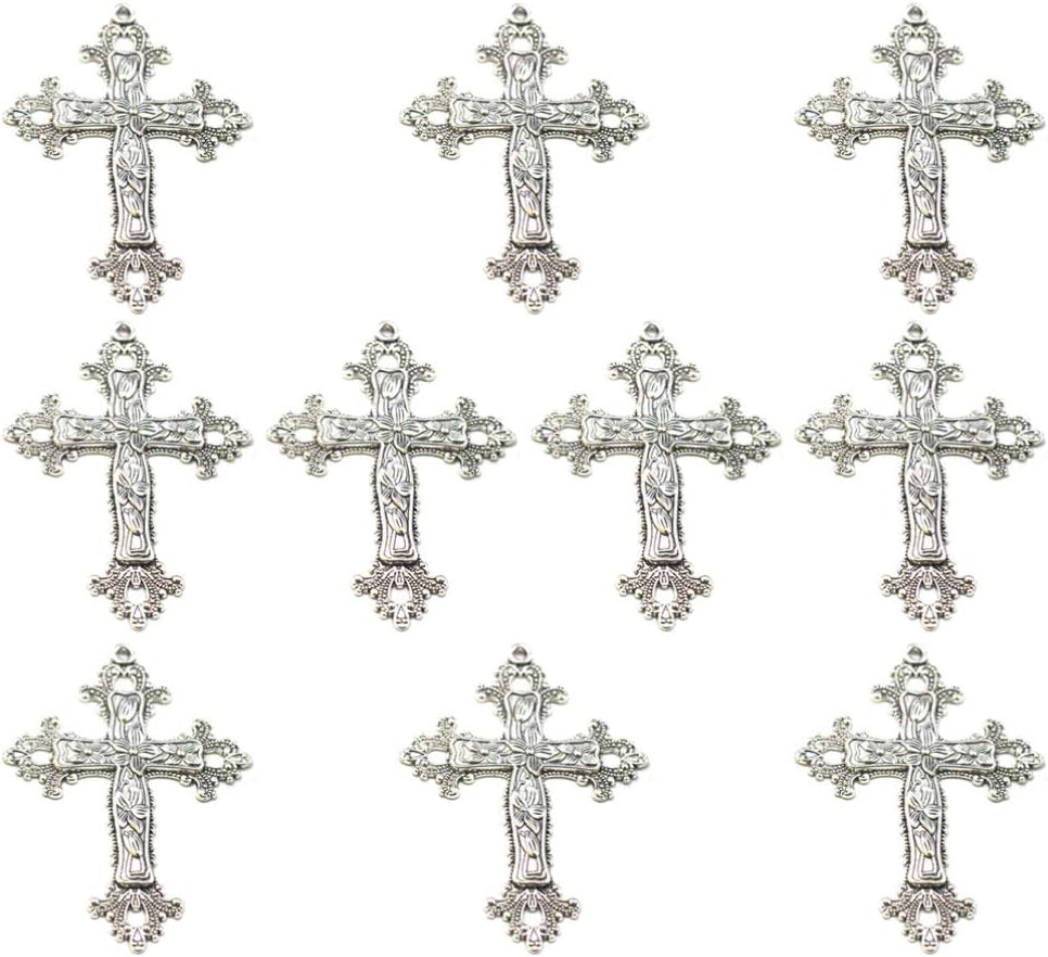 PRETYZOOM 10pcs Antique Silver Cross Pendants Charms Beads for Crafts DIY Necklace Bracelet Jewelry Making Findings Accessories
