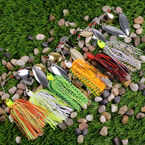 Spinner Baits Bass Fishing Lures Kit,Hard Spinnerbait Buzzbait Lures Bass Jig Skirts Trout Lure Freshwater Metal Swimbaits For Pike Trout Salmon #TOP6