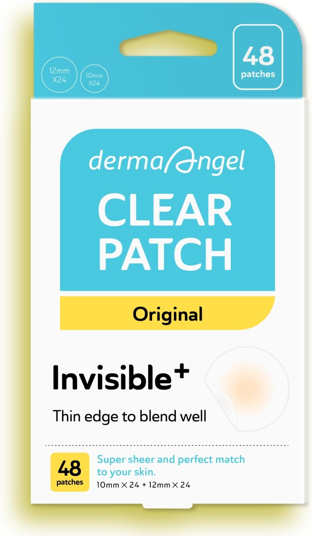 DermaAngel Ultra Invisible Acne Patches, Pimple Patches, Hydrocolloid Acne Patches, Zit Patches, Hydrocolloid Bandages, Acne Spot Treatment - Day & Night Use 48 pieces 2 sizes