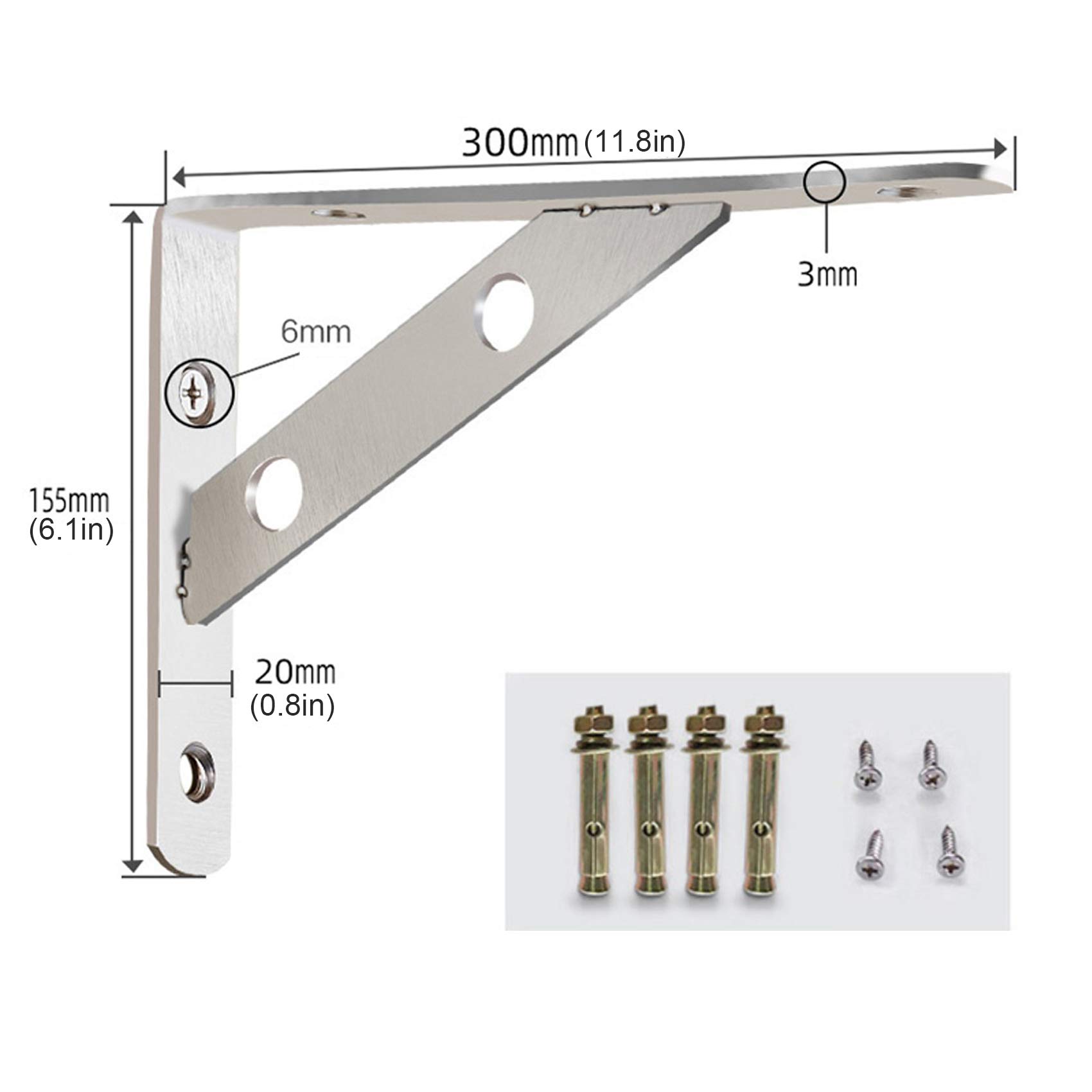 Staffe per mensole in acciaio inossidabile, supporto per mensole da appendere a parete, staffe per mensole montate a parete da 2 pezzi, staffe galleggianti, staffe a forma di L da 90 gradi (300x155