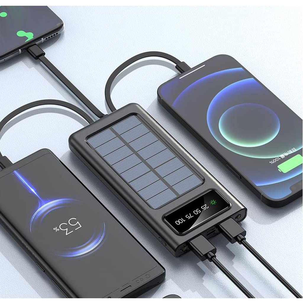 JJJ W zestawie czteroprzewodowy powerbank solarny o dużej pojemności 30000 mAh (kolor: czarny, rozmiar: 30000 mAh)