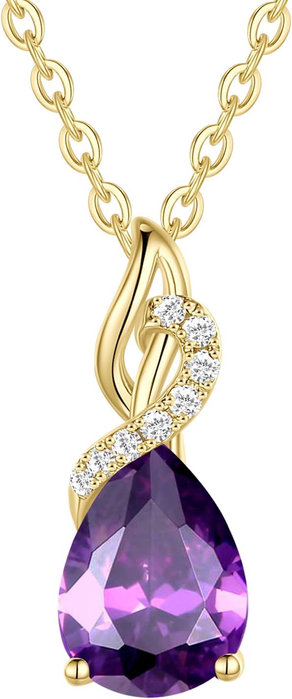 – Solid 14 Carat 585 Yellow Gold Pendant Chain with Teardrop Gemstone and 0.28 Carat Diamond Gift Jewellery for Women Her 925 Silver Chain Length: 40 + 5 cm
