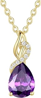 14K Solid Yellow Gold Teardrop Pendant with Diamond Birthstone Necklace ...