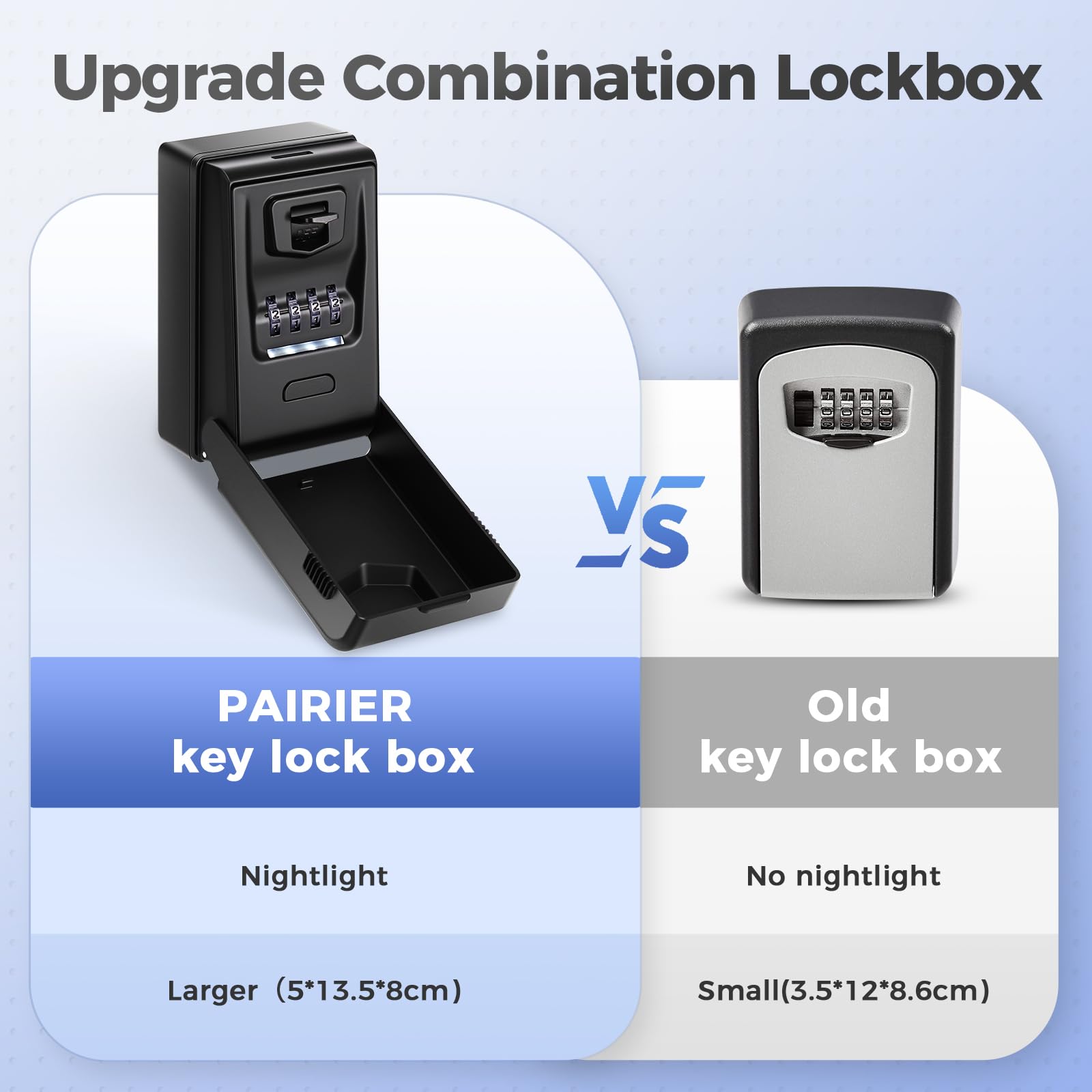 PAIRIER Key Safe Wall Mounted with Light Up Dial, Key Lock Box Outdoor 4 Digit Combination - Image 3