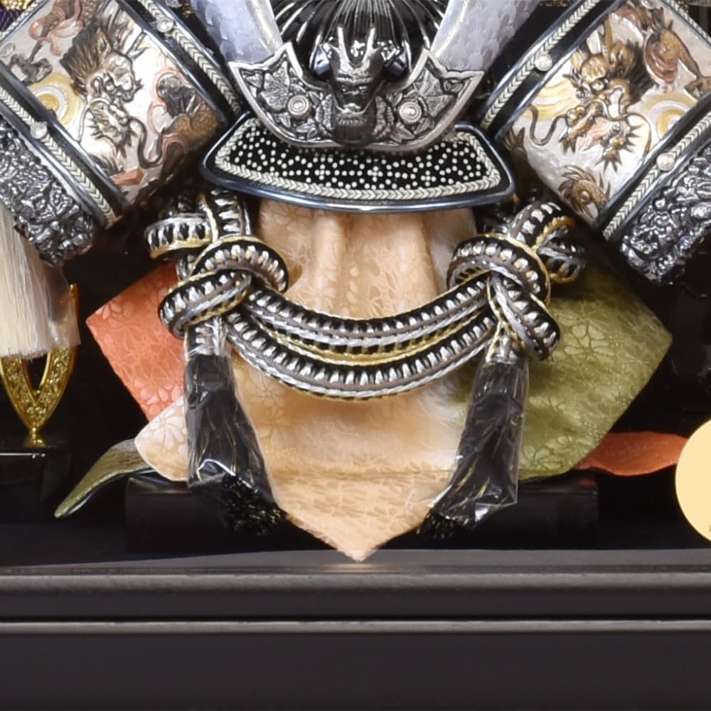 五月人形 兜飾り アクリルケース 六角変形 龍 縁起 銀色 シルバー