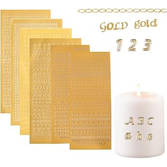 Letter for Candles 6 Sticker Letter Set Uppercase and Lower Case Letters Numbers for Labelling Smooth Surfaces such as Candles for Christening Communion or Wedding