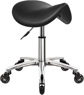 Stool with Wheels Heavy Duty Saddle Rolling Stool with Wheels Hydraulic Swivel Adjustable Rolling Stool Ergonomic Thick Leather Seat Stool Chair for Kitchen Drafting Lab Office Salon Message Stool (C