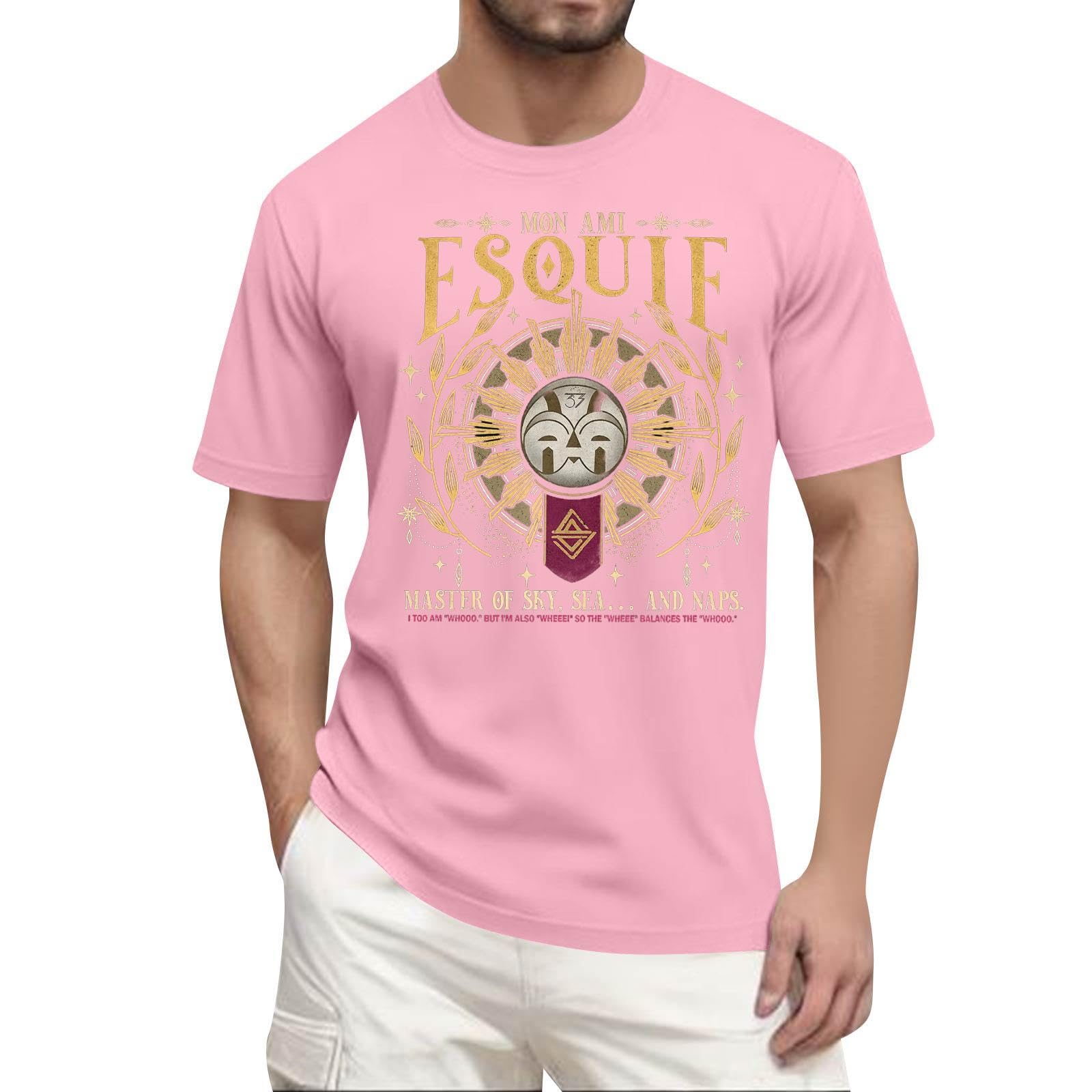 Unisex Expedition 33 Merch Clair Obscur Expedition 33 Game Shirt Two Sided Printed Plus Size Top for Man Game Fans 01-Pink XXXXL