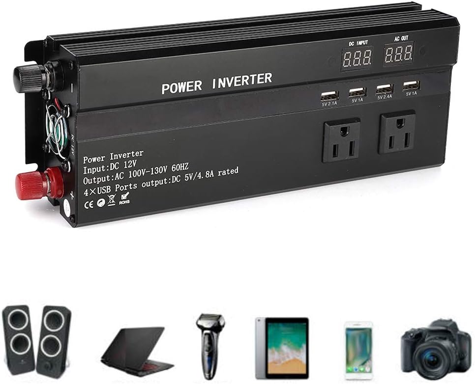 Car Power Inverter, 6000W DC 12V to AC 110V Car Power Inverter Converter USB Charger Adapter with LCD Display for Speaker Notebook Shaver Cell Phone Camera