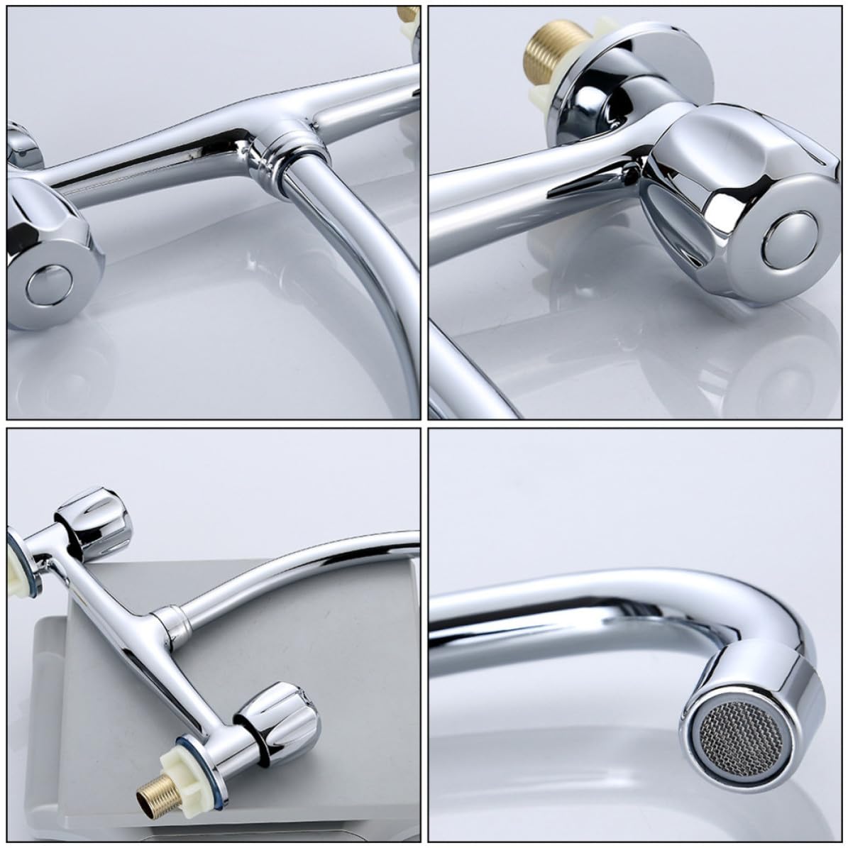 Robinet D'évier à Double Trou en Cuivre Double Poignée pour Eau Chaude et Froide, Réglage Indépendant, Cuisine et Salle de Bain