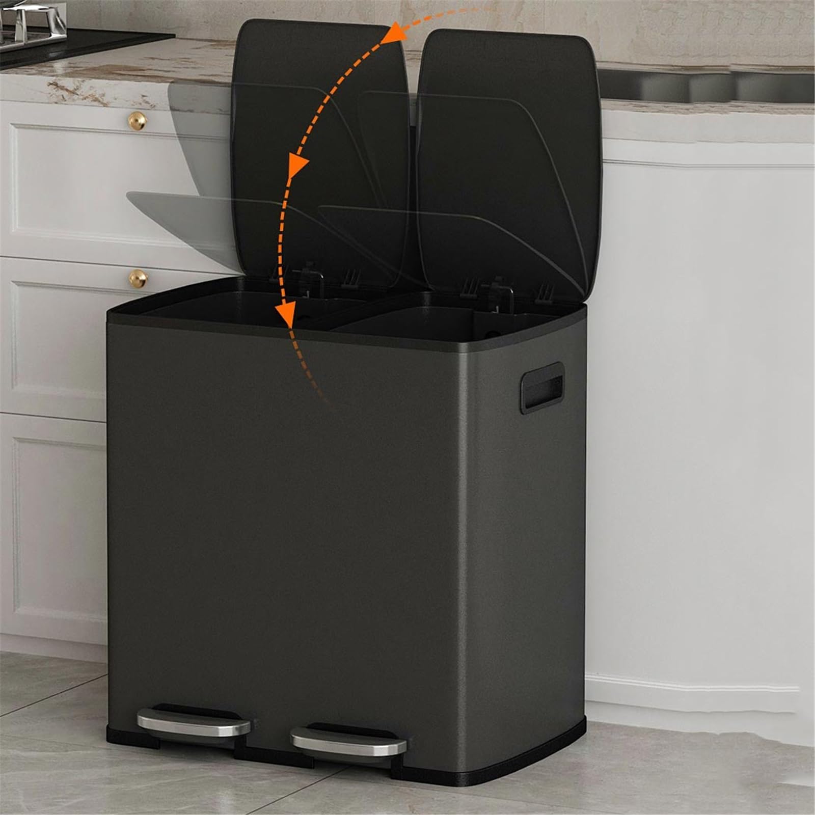 XPSHP25112 Pattumiera da Bagno Pattumiera Rettangolare con Doppio Contenitore da 40 Litri e Chiusura Ammortizzata Pedale - 2 contenitori 20, Acciaio Inossidabile(Nero)