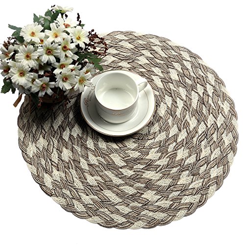 Topotdor Round Placemats Heat-Resistant Stain Resistant Anti-Skid Washable Polyproplene Table Mats Placemats (Cream-Brown, Set of 6)