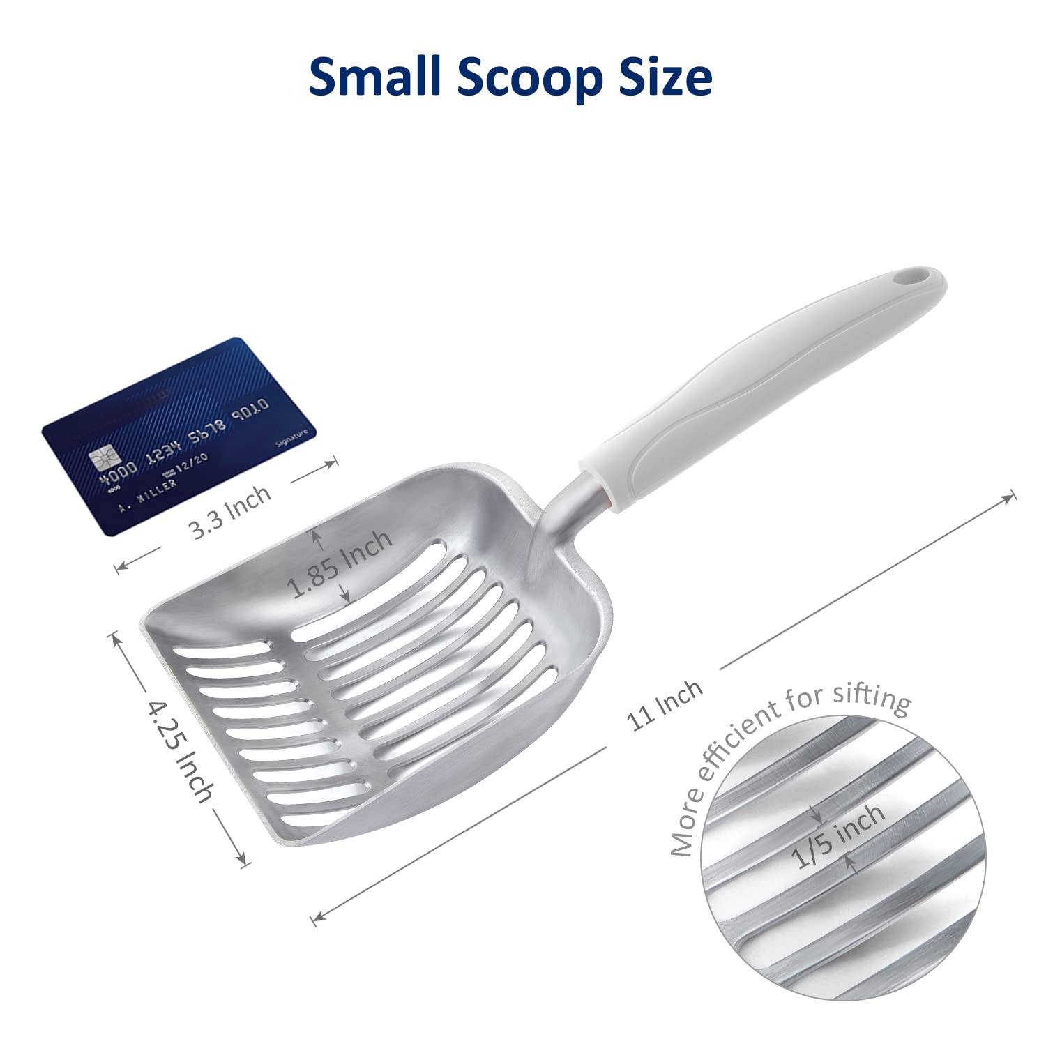 WePet Kattenbakschep, aluminiumlegering, zeefje, metalen schep, diepe schop, lange steel, poepzeven, kittenpoeplifter, duurzaam, heavy duty, voor kattenbak, plat aluminium met roze handvat