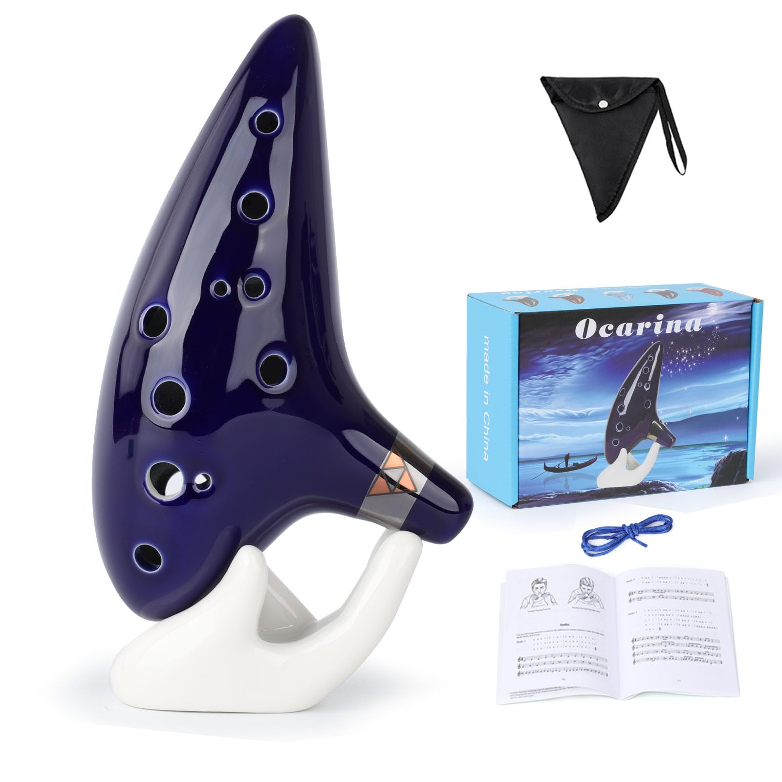 BGMUSER Ocarina 12 Hole C Key Ceramic Ocarinas Instrument for kids Adults Zelda Fans (Blue)