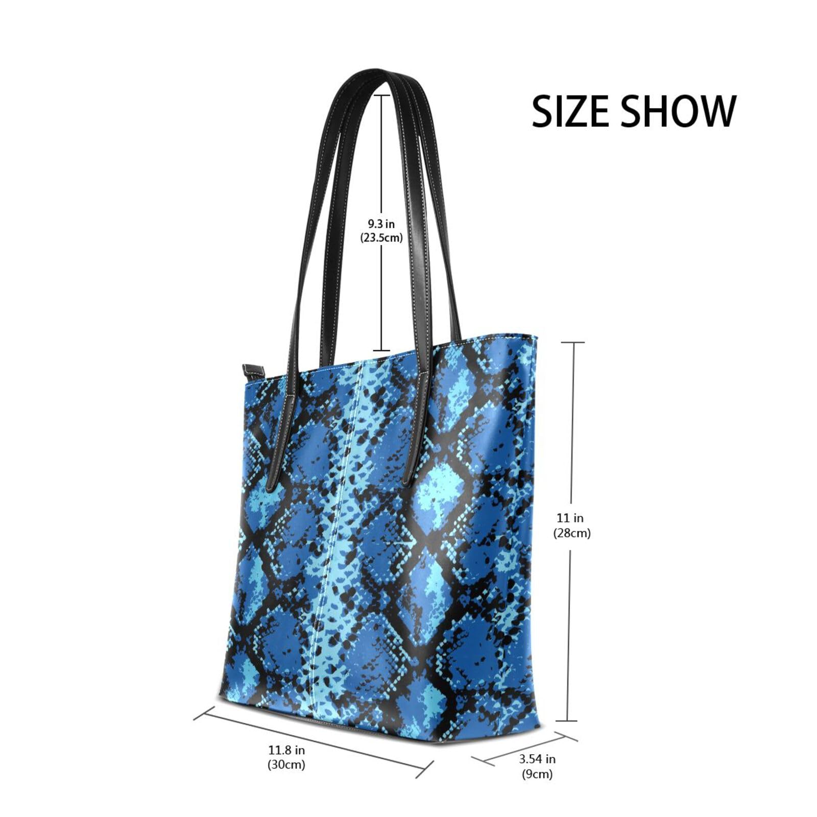 Yasala Animal Print Top Handle Bag for Women Snake Skin Gorgeous Blue Vegan Leather Lady Purse Shoulder Bag Travel Satchel Weekender Handbag