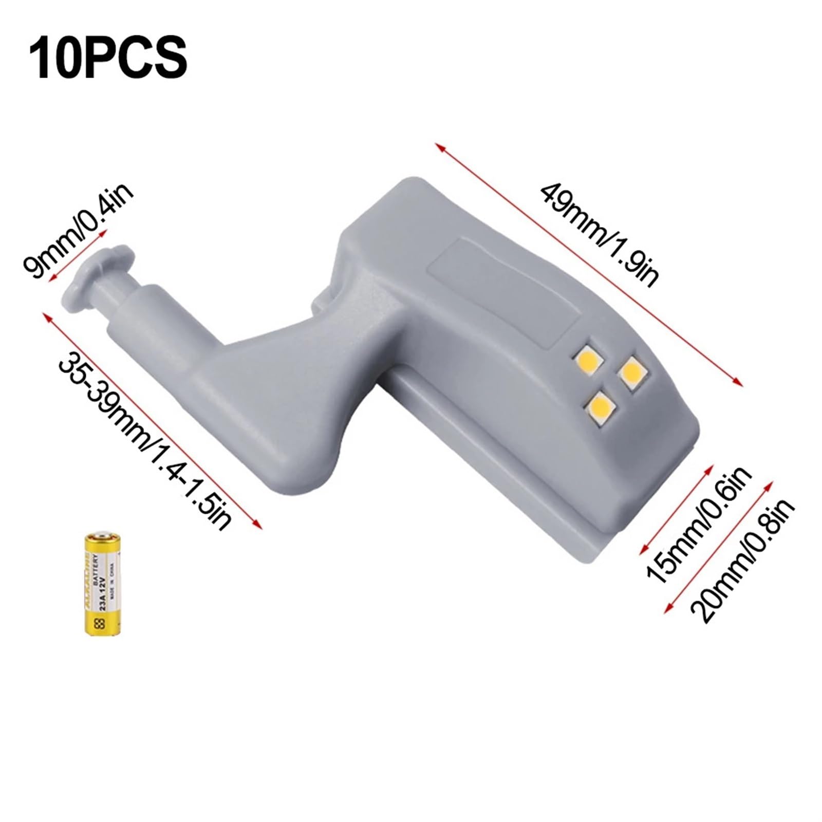 10 x LED-Leuchten aus ABS für Schränke, Kleiderschränke, batteriebetrieben, LED-Unterschrank-Licht, Scharnier-Sensor, Nachtlicht, Schrankscharnier (Y)