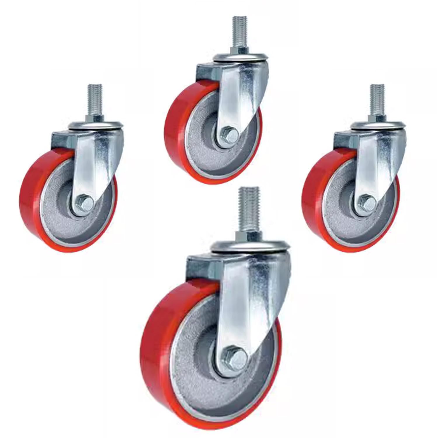 GYRAZXS M16 Thread Industrial Wheels 4 Pack Heavy Duty Swivel Casters with Brake 75 100 125mm Quiet Transport Wheels Max Load 440kg (4 Inch)