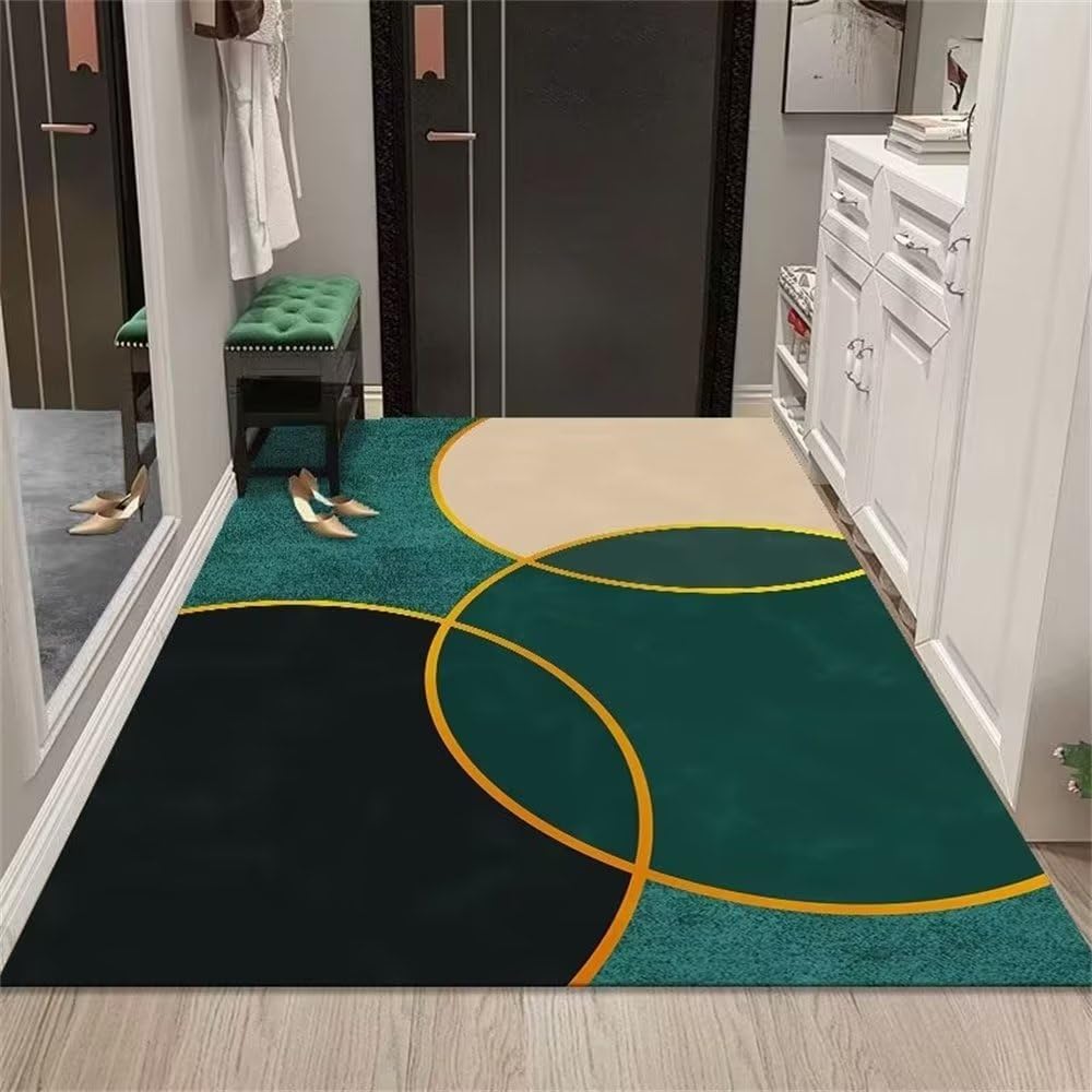 Tapis de jeux ado garçon géométrique rond noir vert jaune antidérapant 120X160
