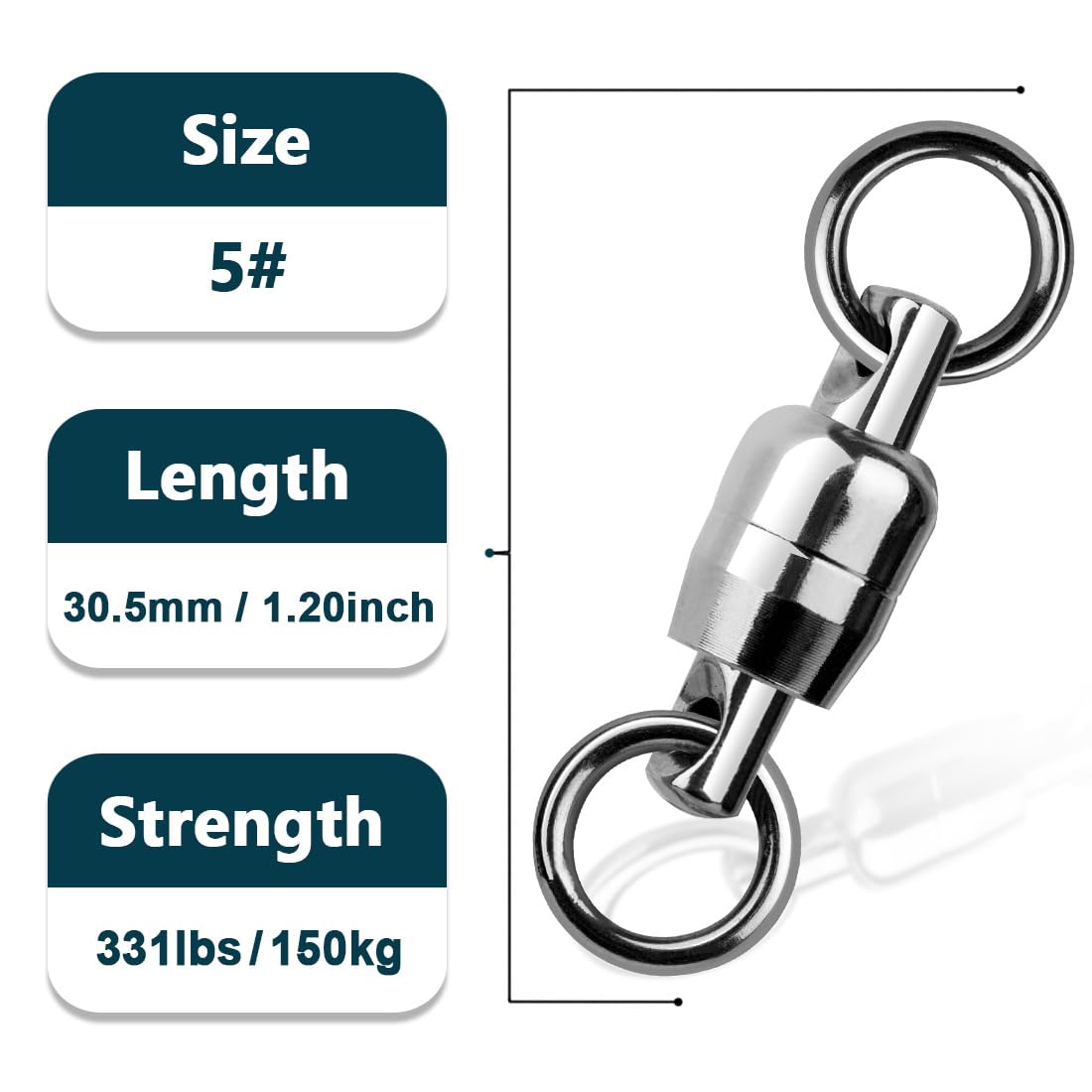 9KM DWLIFE 4X Strength Ball Bearing Fishing Swivels Connector Stainless Steel Both Side Rotating Weld Ring Heavy Duty Swivel Tackle Saltwater Freshwater Fishing?5# 20pcs?
