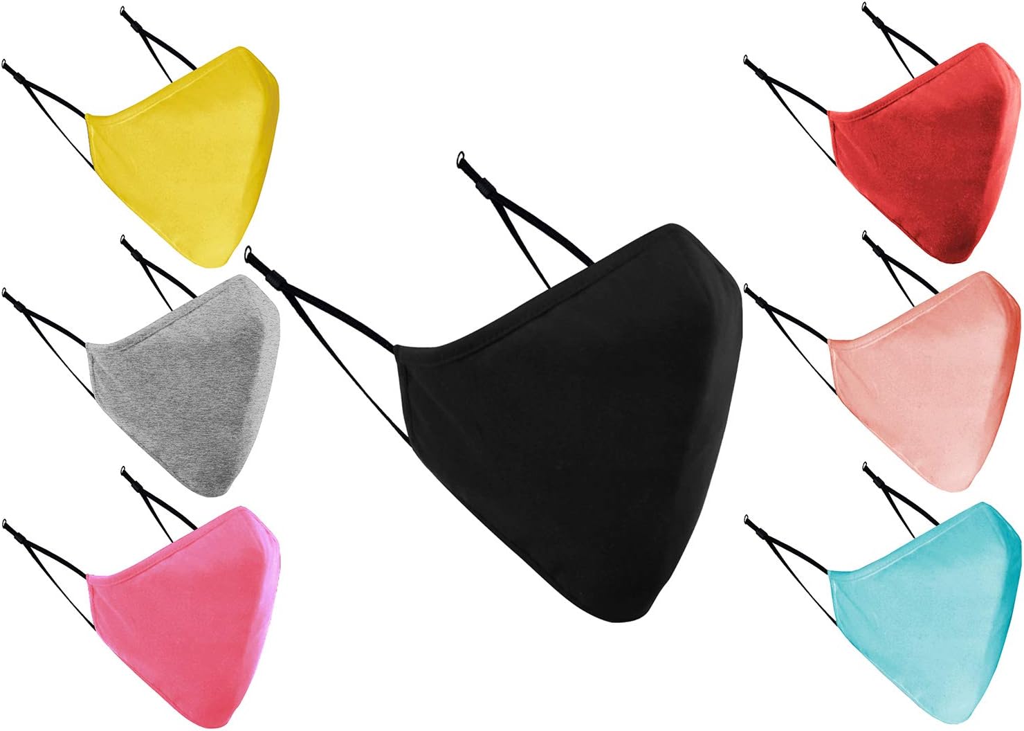 Face Masks Washable UK 3 Layer Cotton Face Mask Washable Reusable Breathable Cloth Material for Woman and Men, Face Cover Dust Protection for Adults with Ear Loops - (7 Pcs Assorted Color)