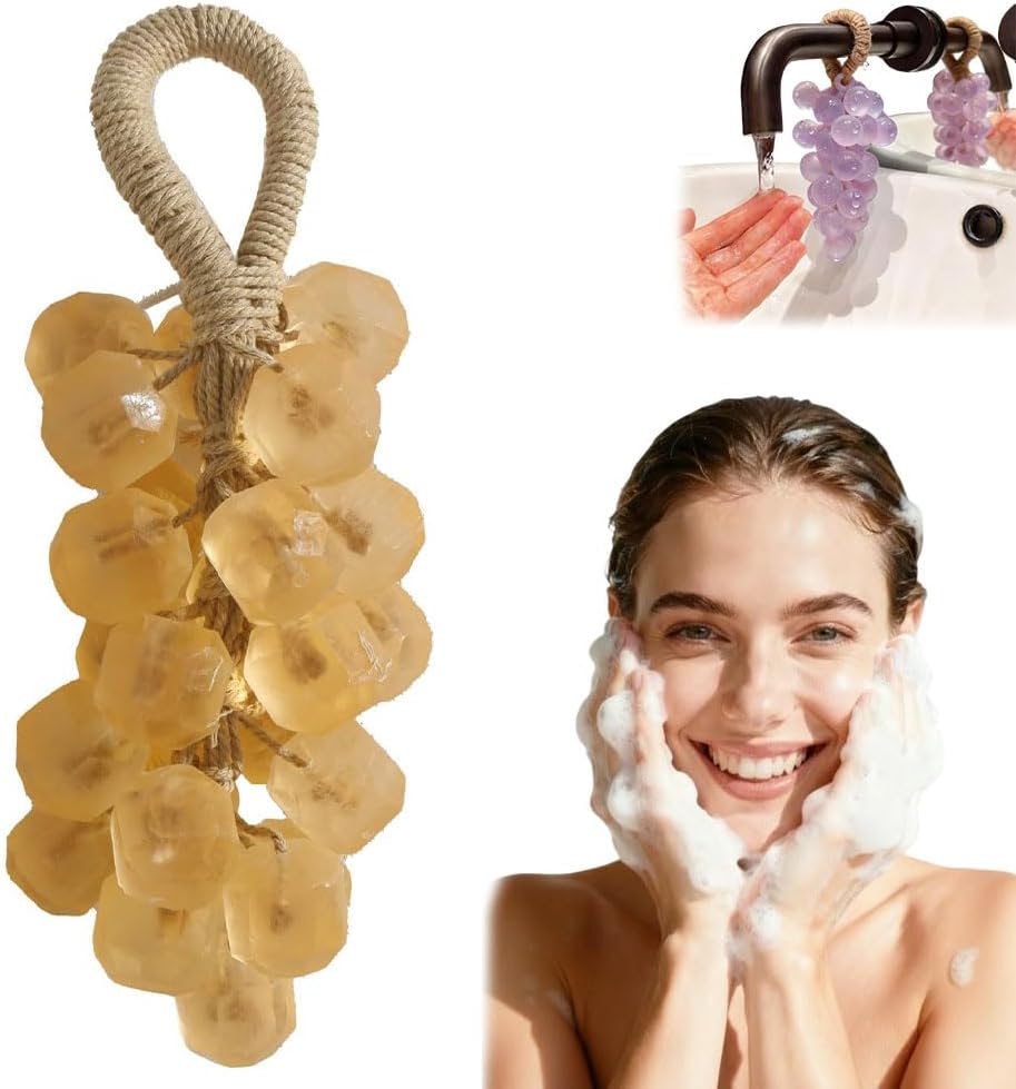 Grape Soap on a Rope, Handmade Grape Cluster Bar for Hand & Face, Natural Cold Process Soap with Long-Lasting Fragrance for Christmas or Birthday Gift (1, Osmanthus (Gem))