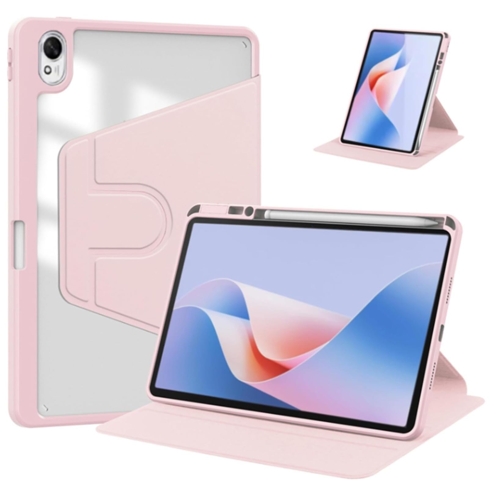 for Huawei Matepad 11.5 inch 2025 Cover with Pen Holder, 360 Degree Rotating Screen Protective Stand, Multi-Angle Stand Flip Hard PC Case with Matepad 11.5" (Pink)