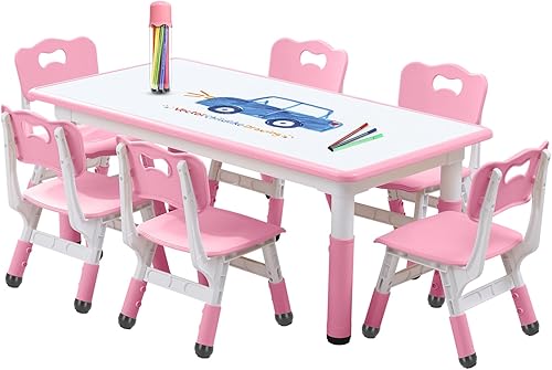 Miniatura 8 de Mesa y sillas para niños, Mesa y sillas para niños pequeños, Mesa para niños (6 sillas), Juego de mesa y silla para niños, mesa y silla para niños