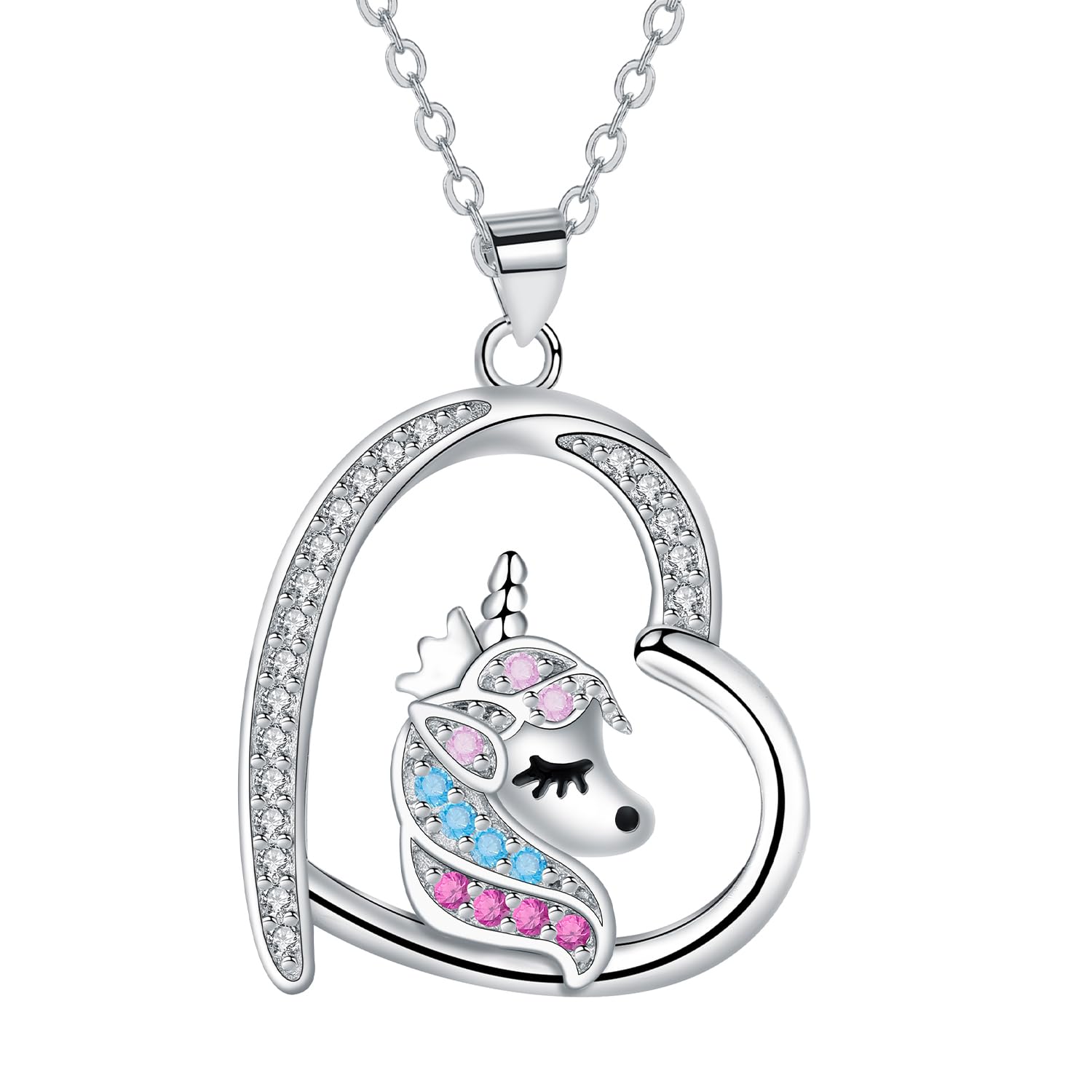 Arrebol Collar de Unicornio Plata de Ley 925 Collar Mujers/Niña, Colgante de Corazón - para Mujers Niñas Amigo Hermanas Original Joyería Regalo- Ajustable |45cm+5|