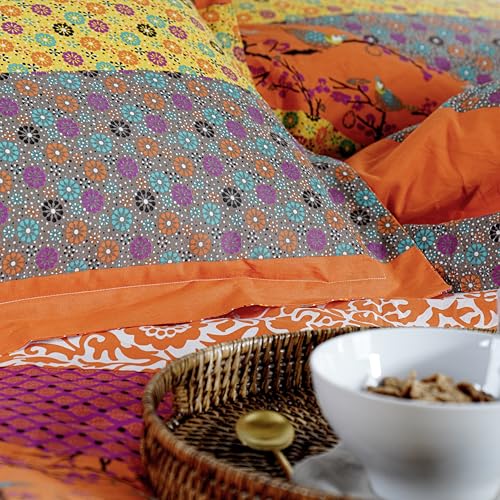 Image of Lush Decor Royal Empire Reversible Cotton Duvet Cover Set, 3 Piece Set Full / Queen, Tangerine - Striped Bedding Set - Queen Duvet Cover - Boho Decor - Orange Bedding