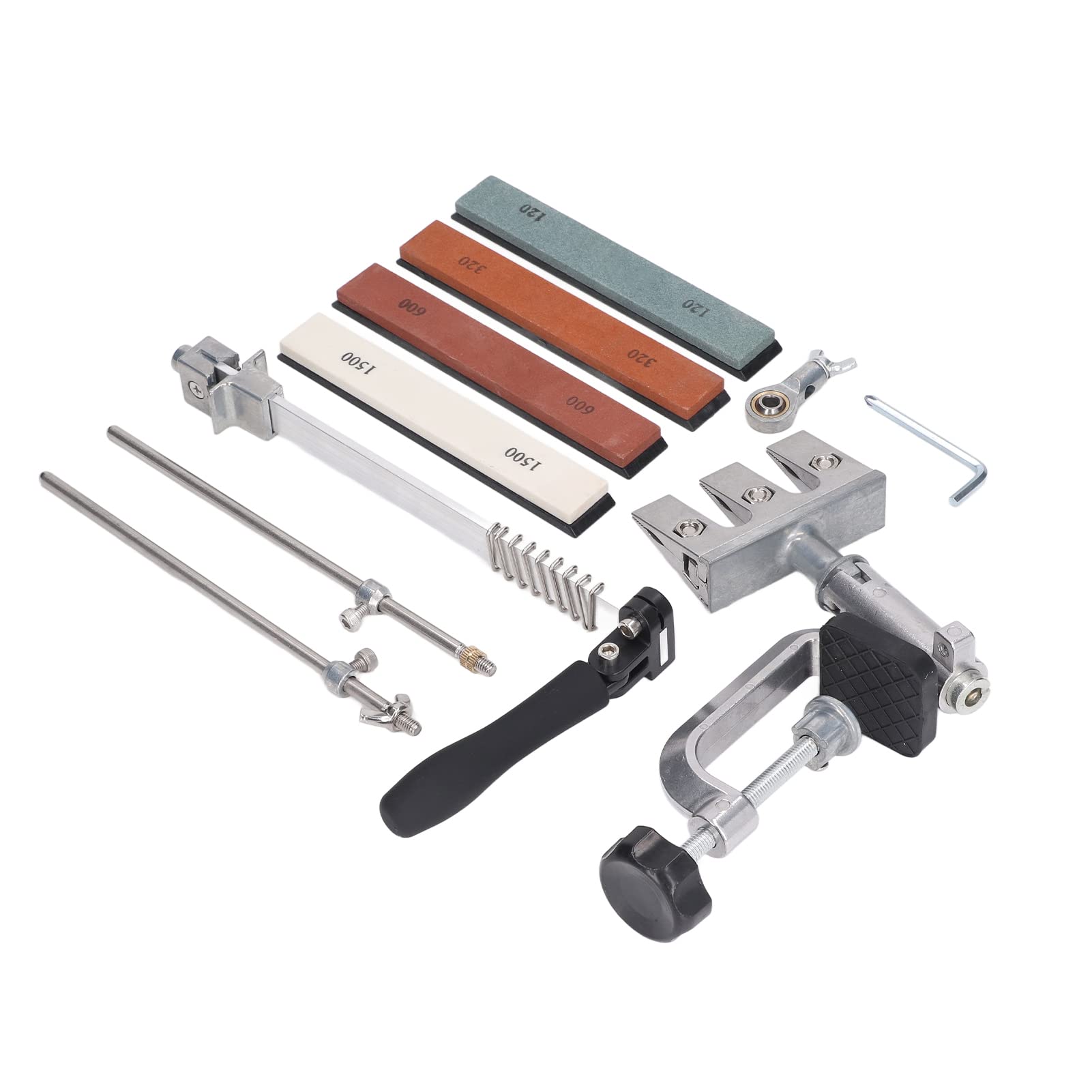 Affilacoltelli in Metallo Affilacoltelli Ad Angolo Fisso con 4 Pietre per Affilare 120 320 600 1500 Grana 360 Rotazione Flip Design per Cucina Caccia Bistecca e Coltelli Pelapatate