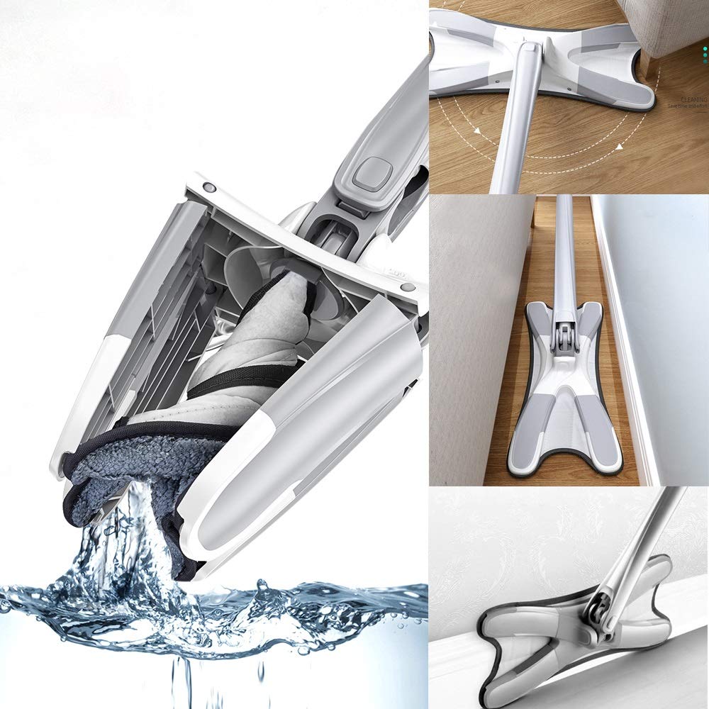 fregona Trapeador de Piso de extrusión Manual Lavado a Mano Mopa Plana con Almohadillas de Repuesto de Microfibra Herramientas de Limpieza de Pisos domésticos de fácil escurrido