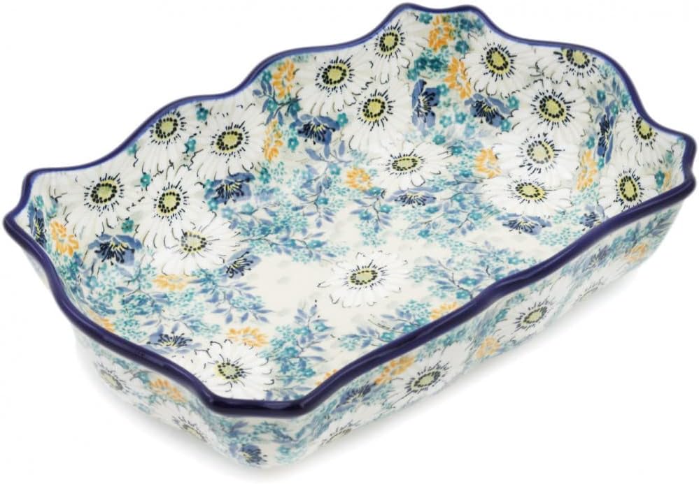 Polmedia Polish Pottery Rectangular Baker UNIKAT - Elegance Pattern Handmade in Boleslawiec Poland by Ceramika Artystyczna + Certificate of Authenticity
