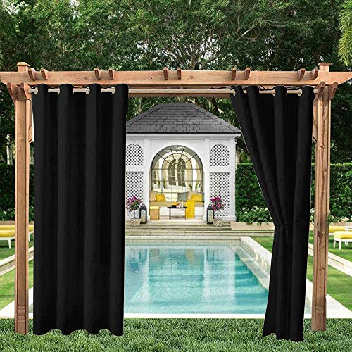 Outdoor Curtains for Patio Rustproof Grommet Top Waterproof Window Curtain Drapes for Porch,Pergola,Cabana,Gazebo,and Sun Room(Black,52x108in(132x275cm))