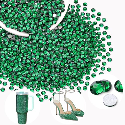 Image of 2000PCS SS16 /4mm Crystal Glass Rhinestones for Bedazzling (Emerald Green) | Flatback Rhinestones for Crafting DIY Nail Art Makeup Decoration, Gems Diomand Charms for Tumbler Shoes Clothing Mug